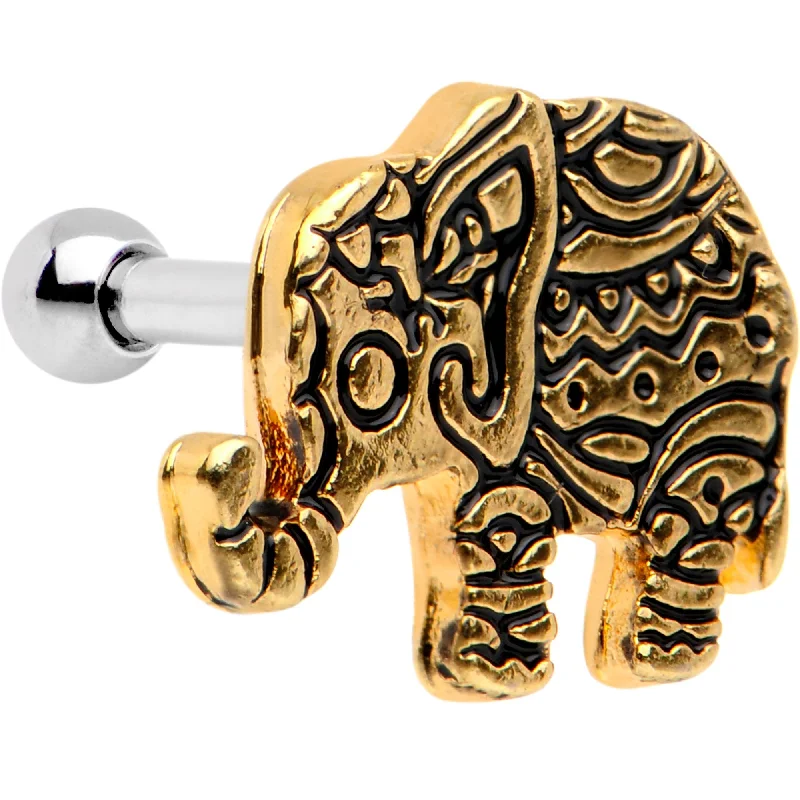Women's Earrings – Elegant Designs for Every Personality--16 Gauge 1/4 Gold Tone Boho Elephant Tragus Cartilage Earring