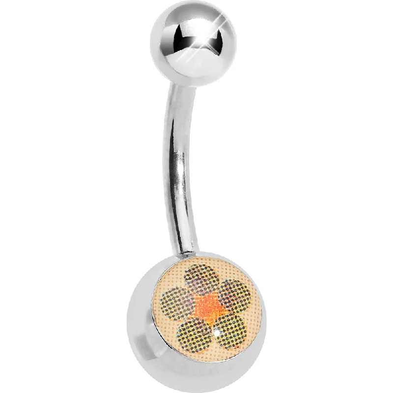 Unique Belly Rings with Beautiful Accents -Orange and Brown Pixilated Flower Belly Ring