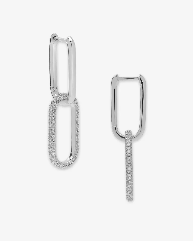 Women's Earrings – Elegant Designs for Every Personality--Carrie Pavé Chain Convertible Huggies - Silver|White Diamondettes