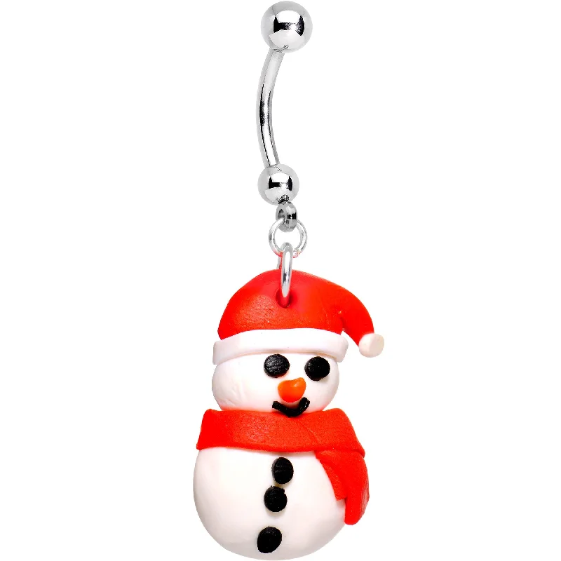Comfortable Belly Rings for Daily Wear -Bundled Up Christmas Snowman Dangle Belly Ring Comfortable Belly Rings for Daily Wear -Bundled Up Christmas Snowman Dangle Belly Ring