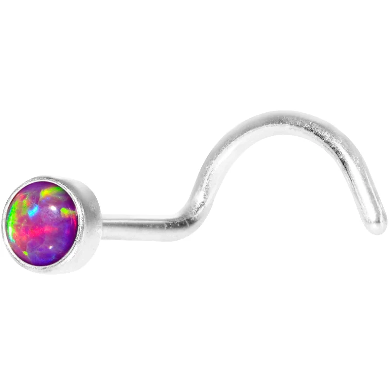 Tribal Nose Rings -Purple 3mm Synthetic Opal Press Fit Left Nose Screw
