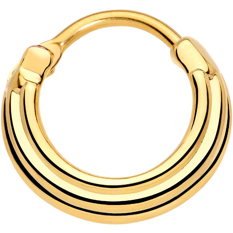 Classic Nose Rings with Simple Finish -16 Gauge 3/8 Gold Tone Delicate Grooves Hinged Septum Ring Classic Nose Rings with Simple Finish -16 Gauge 3/8 Gold Tone Delicate Grooves Hinged Septum Ring