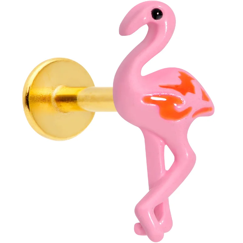 Affordable and Stylish Lip Rings16 Gauge 5/16 Gold Tone Pink Flamingo Labret Monroe Tragus