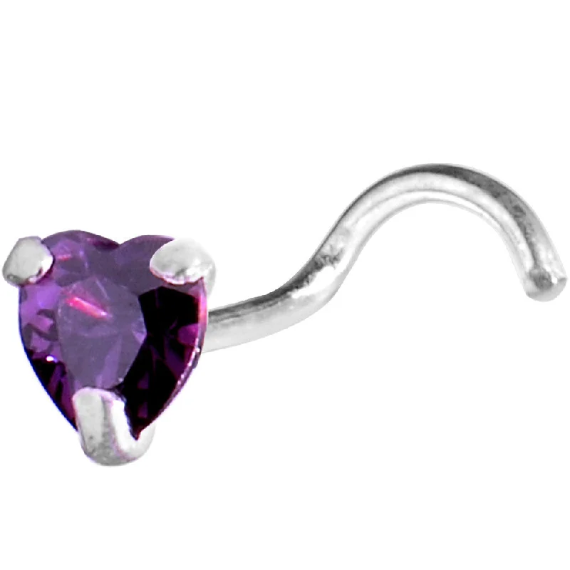 Nose Rings with Antique Touch -Sterling Silver 925 Amethyst CZ Heart Nose Ring