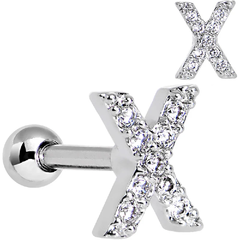 Women's Earrings – Elegant Designs for Every Personality--16 Gauge Clear CZ Gem Paved Initial X Tragus Cartilage Earring 1/4