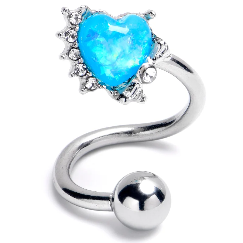 Stylish Belly Rings with Radiant Stones -Blue Faux Opal Sunny Heart Spiral Twister Belly Ring Stylish Belly Rings with Radiant Stones -Blue Faux Opal Sunny Heart Spiral Twister Belly Ring