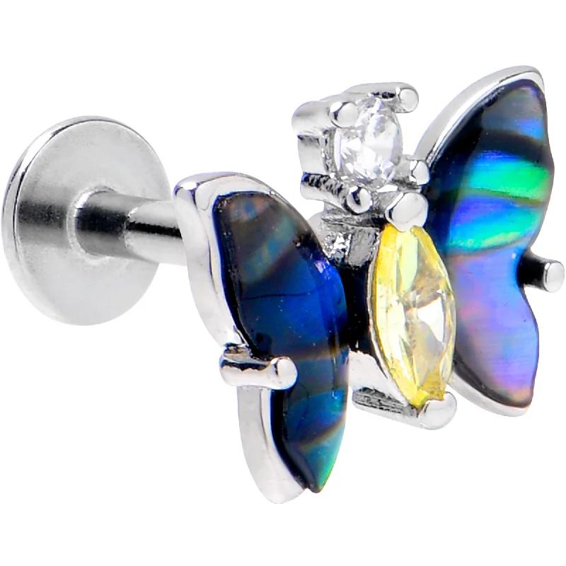 Beautiful Lip Rings with Shiny Stones16 Gauge 5/16 Yellow Clear Gem Dark Butterfly Labret Monroe Tragus