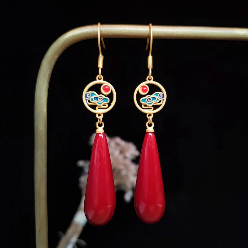 Women's Earrings – Elegant Designs for Every Personality--Buddha Stones Auspicious Cloud Copper Wealth Water Drop Earrings