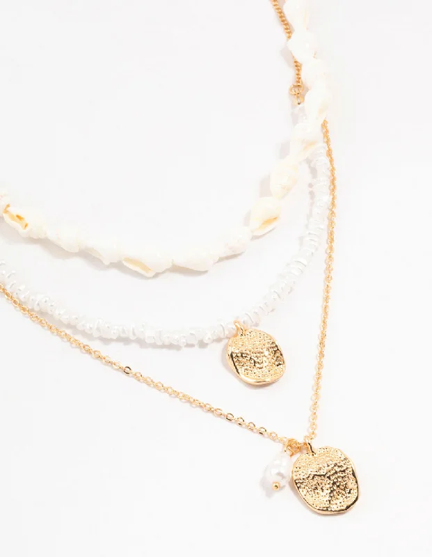 Shop Classic Women's Necklaces & Pendants with a Modern Twist-Beaded Shell 3 Layer Necklace Shop Classic Women's Necklaces & Pendants with a Modern Twist-Beaded Shell 3 Layer Necklace