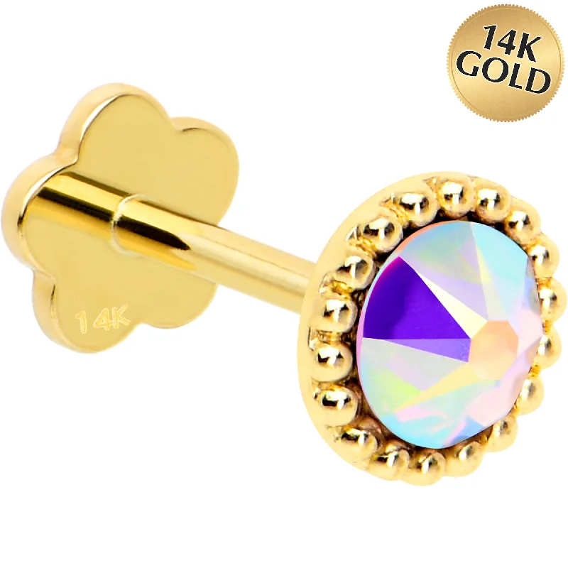Stunning Lip Rings for Chic Women14k Yellow Gold Flat Back Earring 20 gauge 3mm Aurora CZ Floral Reversible Stunning Lip Rings for Chic Women14k Yellow Gold Flat Back Earring 20 gauge 3mm Aurora CZ Floral Reversible