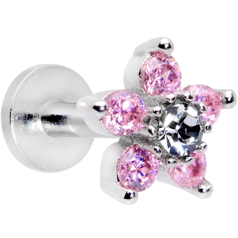 Lip Rings for Casual Style16 Gauge 1/4 Clear Pink CZ Gem Star Internally Threaded Labret Tragus