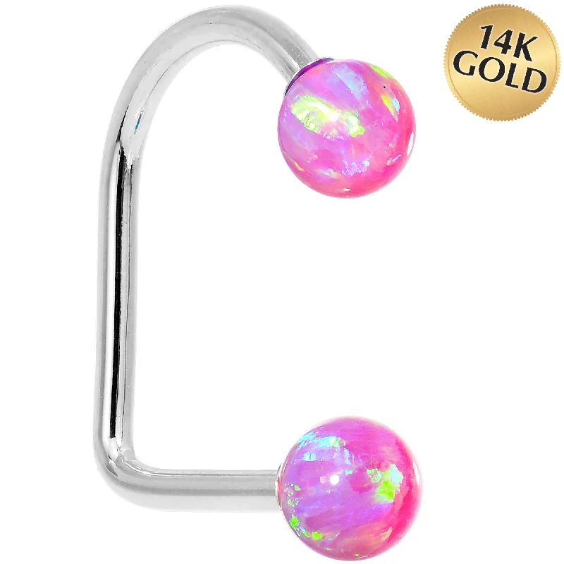 Designer Lip Rings for Everyday Wear14kt White Gold Fuchsia 5mm Synthetic Opal Lippy Loop 14 Gauge 3/8 Designer Lip Rings for Everyday Wear14kt White Gold Fuchsia 5mm Synthetic Opal Lippy Loop 14 Gauge 3/8