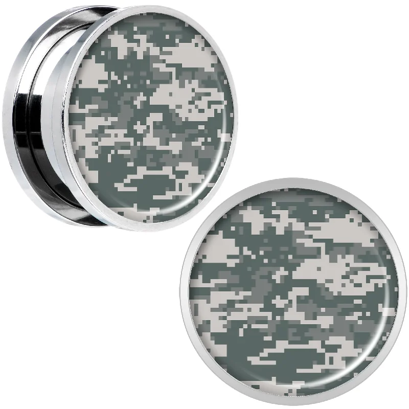 Women's Earrings – Elegant Designs for Every Personality--Digital Camo Print Steel Screw Fit Plug Set 18mm