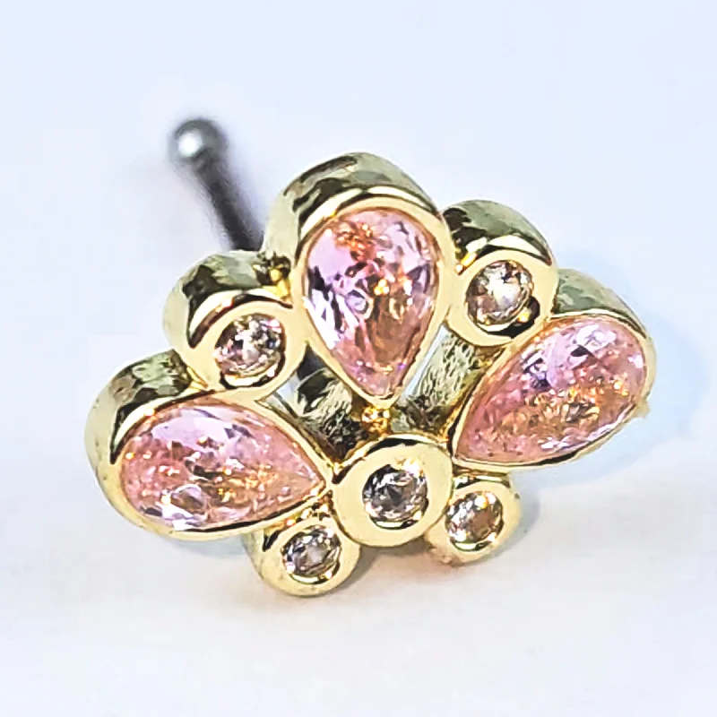 Lightweight Nose Rings -20 Gauge 1/4 Pink Gem Golden Crown Deluxe Nose Bone