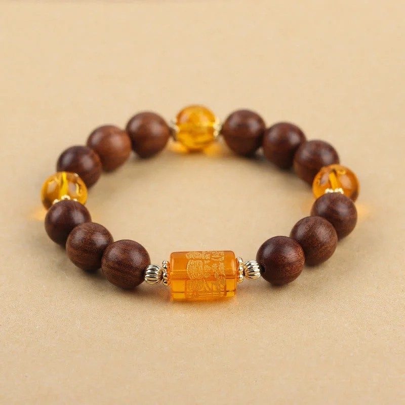 Unique Gemstone Bangles for Women-Buddha Stones Natural Phoebe Zhennan Wood Om Mani Padme Hum God Of Wealth Crystal Protection Bracelet