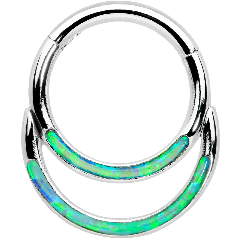 Women's Earrings – Elegant Designs for Every Personality--16 Gauge 5/16 Green Synthetic Opal Double Row Hinged Segment Ring