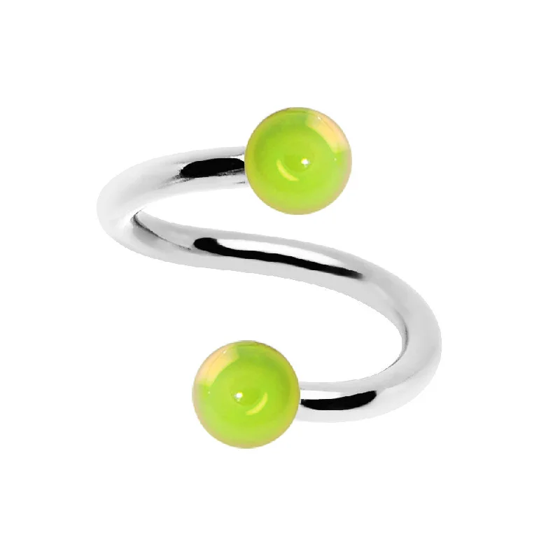 Women's Earrings – Elegant Designs for Every Personality--16 Gauge 5/16 Iridescent Light Green Acrylic Ball Spiral Twister