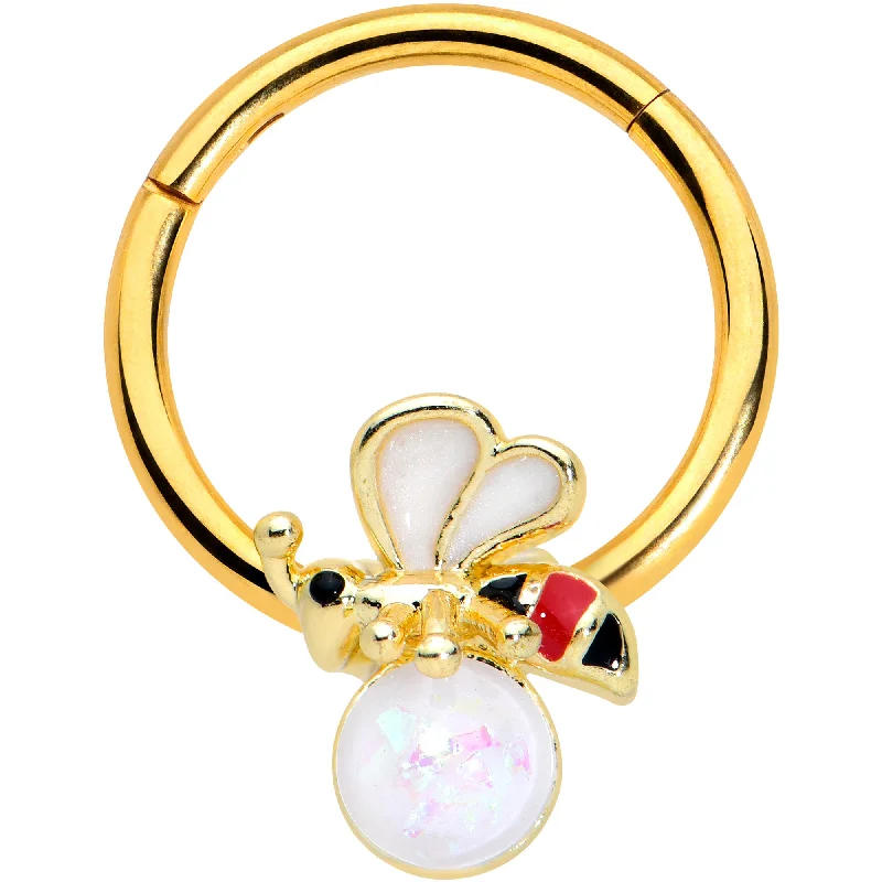 Nose Rings for Classic and Timeless Fashion -16 Gauge 3/8 White Faux Opal Gold Tone Insect Hinged Segment Ring Nose Rings for Classic and Timeless Fashion -16 Gauge 3/8 White Faux Opal Gold Tone Insect Hinged Segment Ring