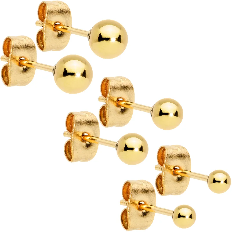 Women's Earrings – Elegant Designs for Every Personality--3mm 4mm 5mm Ball Gold Tone 316L Stainless Steel Stud Earrings 3 Pack