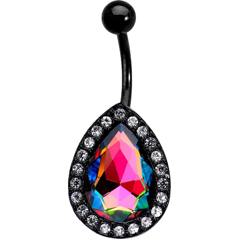 Elegant Belly Rings for Sophisticated Style -Clear Aurora Gem Black Anodized Teardrop Mirror Belly Ring Elegant Belly Rings for Sophisticated Style -Clear Aurora Gem Black Anodized Teardrop Mirror Belly Ring