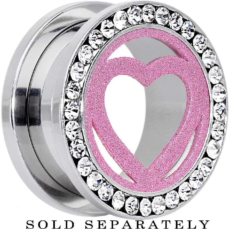 Women's Earrings – Elegant Designs for Every Personality--11/16 Stainless Steel Clear Gem Pink Heart Tunnel Plug Women's Earrings – Elegant Designs for Every Personality--11/16 Stainless Steel Clear Gem Pink Heart Tunnel Plug