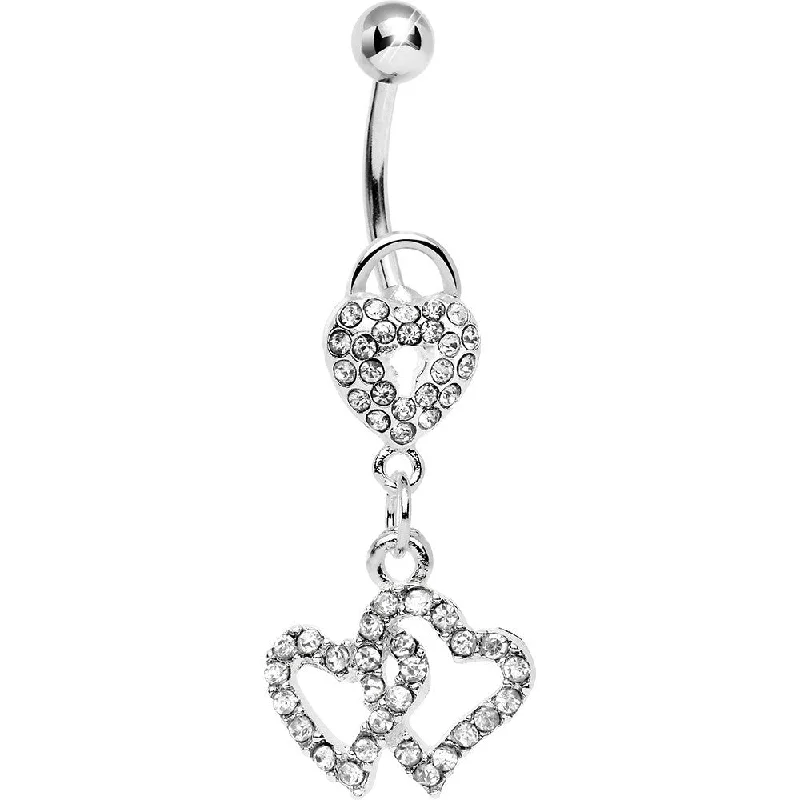 Stylish Belly Rings for Fashion-Forward Women -Clear Gem Triple Amorous Hearts Dangle Belly Ring Stylish Belly Rings for Fashion-Forward Women -Clear Gem Triple Amorous Hearts Dangle Belly Ring