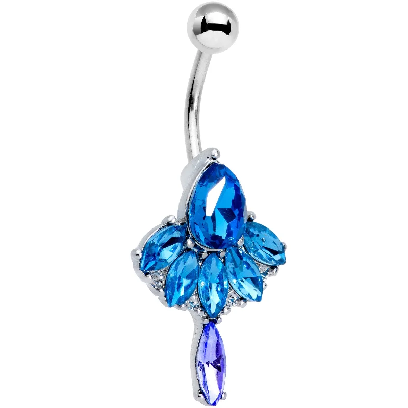 Comfortable Belly Rings for Unique Fashion -Blue Gem Creative Cluster Chandelier Dangle Belly Ring Comfortable Belly Rings for Unique Fashion -Blue Gem Creative Cluster Chandelier Dangle Belly Ring