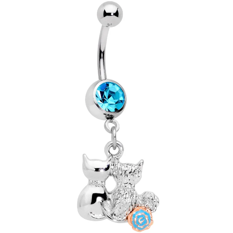 Stunning Belly Rings with Colorful Stones -Aqua Gem Color Yarn Cuddling Kittens Dangle Belly Ring Stunning Belly Rings with Colorful Stones -Aqua Gem Color Yarn Cuddling Kittens Dangle Belly Ring