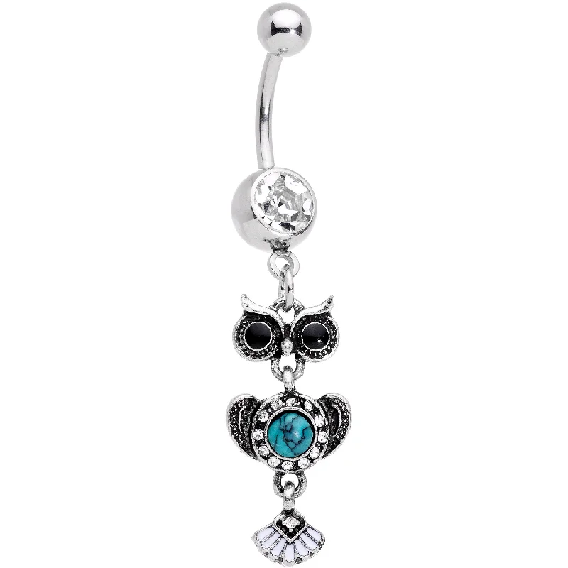Beautiful Belly Rings for Elegant Looks -Clear Gem Real Turquoise Stone Southwestern Wise Owl Dangle Belly Ring Beautiful Belly Rings for Elegant Looks -Clear Gem Real Turquoise Stone Southwestern Wise Owl Dangle Belly Ring