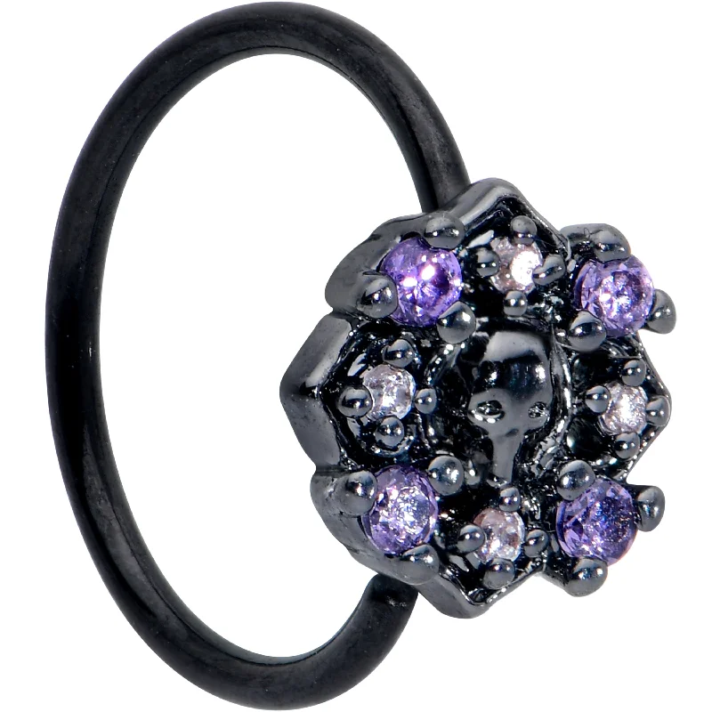 Nose Rings for Evening Events -20 Gauge 5/16 Purple Gem Black Skull Circle Nose Hoop