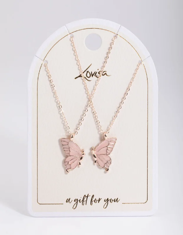 Shop Classic Women's  Necklaces & Pendants with a Modern Twist-Rose Gold Best Friend Butterfly Necklace Pack