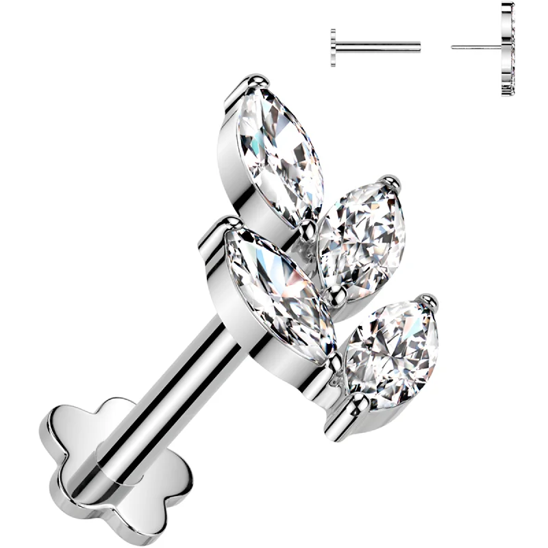 Women's Earrings – Elegant Designs for Every Personality--18 Gauge 5/16 Clear CZ Gem Vine Medical Grade Titanium Reversible Flat Back Earring