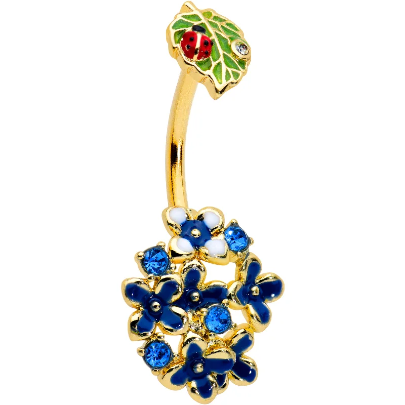 Belly Rings with Stylish Touch for Modern Women -Clear Blue Gem Gold Tone Leaf Ladybug Flower Double Mount Belly Ring Belly Rings with Stylish Touch for Modern Women -Clear Blue Gem Gold Tone Leaf Ladybug Flower Double Mount Belly Ring