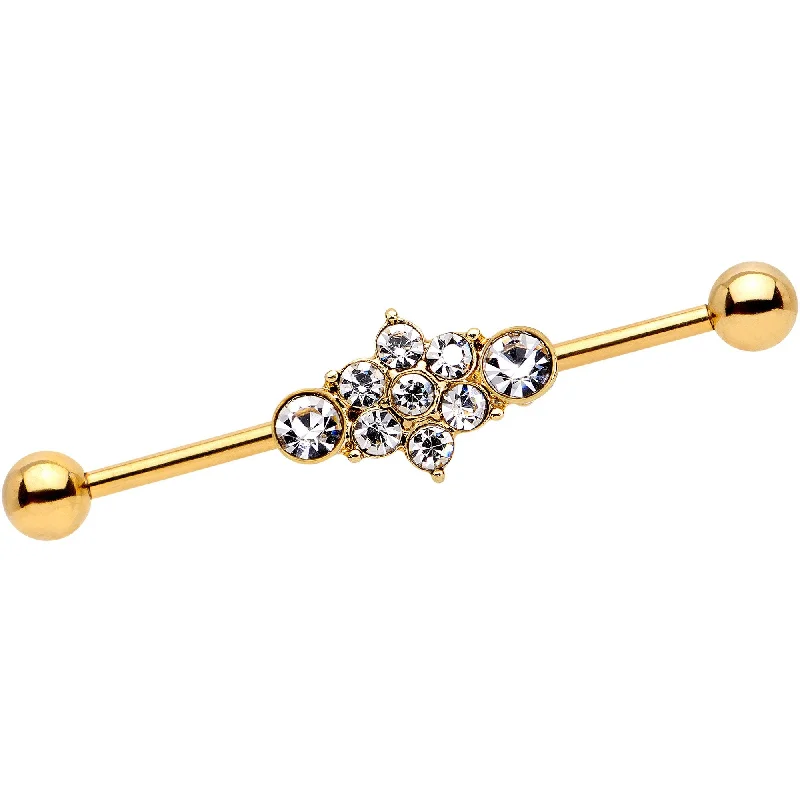 Women's Earrings – Elegant Designs for Every Personality--14 Gauge Clear Gem Gold IP Floral Cluster Industrial Barbell 38mm Women's Earrings – Elegant Designs for Every Personality--14 Gauge Clear Gem Gold IP Floral Cluster Industrial Barbell 38mm
