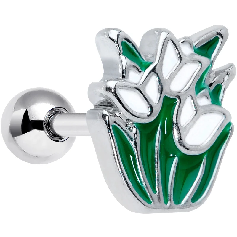 Women's Earrings – Elegant Designs for Every Personality--16 Gauge 1/4 Springtime White Tulip Flowers Cartilage Tragus Earring Women's Earrings – Elegant Designs for Every Personality--16 Gauge 1/4 Springtime White Tulip Flowers Cartilage Tragus Earring