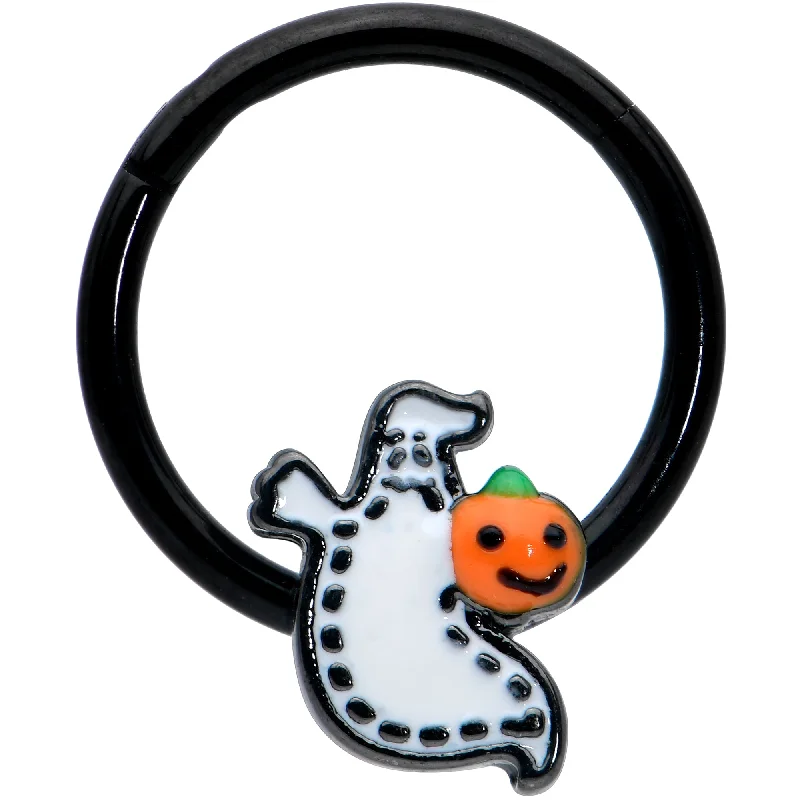 Nose Rings for Men -16 Gauge 3/8 Black Halloween Pumpkin Ghost Hinged Segment Ring
