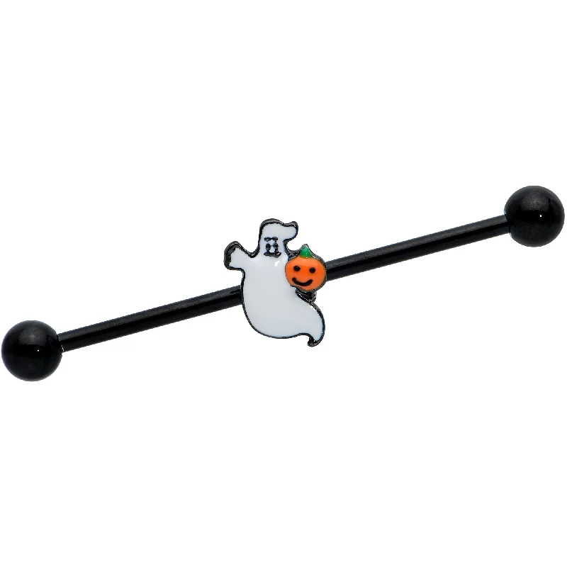 Women's Earrings – Elegant Designs for Every Personality--14 Gauge Black Halloween Pumpkin Ghost Industrial Barbell 38mm
