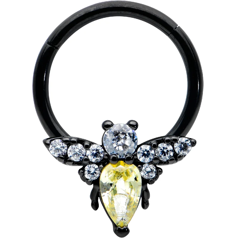 Women's Earrings – Elegant Designs for Every Personality--16 Gauge 3/8 Yellow Clear Gem Black Butterfly Hinged Segment Ring