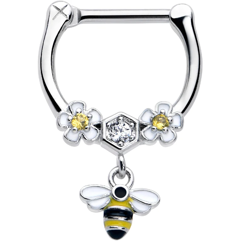 Gold-Plated Nose Rings -16 Gauge 5/16 Yellow CZ Gem Flower Bee Dangle Cartilage Clicker Gold-Plated Nose Rings -16 Gauge 5/16 Yellow CZ Gem Flower Bee Dangle Cartilage Clicker