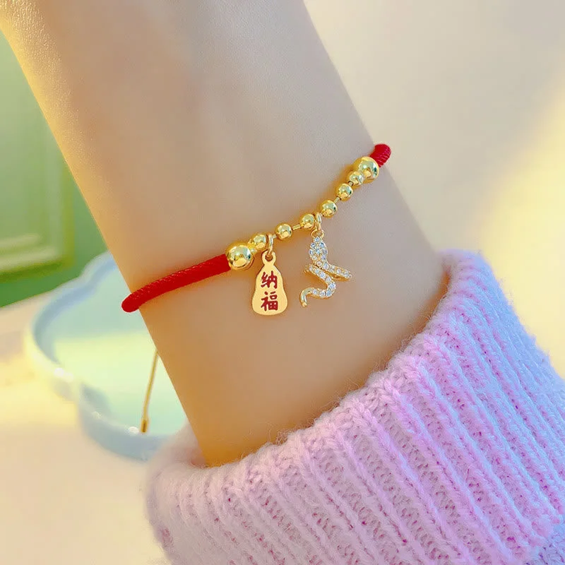 Women's Bangles with Custom Design-Buddha Stones Handmade Red String Fu Character Year Of The Snake Protection Braided Bracelet Women's Bangles with Custom Design-Buddha Stones Handmade Red String Fu Character Year Of The Snake Protection Braided Bracelet