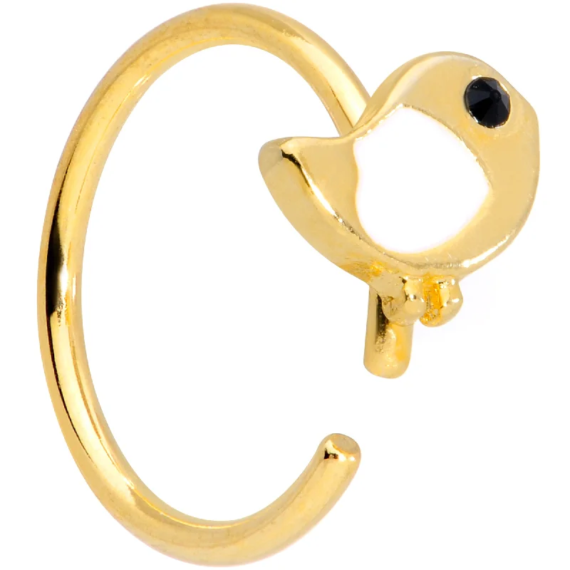 Nose Rings with Red Stones -18 Gauge 3/8 Black CZ Gem Gold Tone Baby Bird Nose Hoop