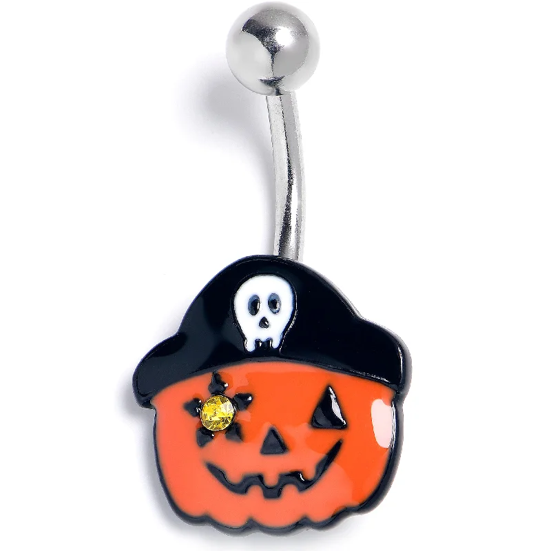 Belly Rings with Designer Touch -Yellow Gem Orange Pirate Pumpkin Halloween Belly Ring Belly Rings with Designer Touch -Yellow Gem Orange Pirate Pumpkin Halloween Belly Ring