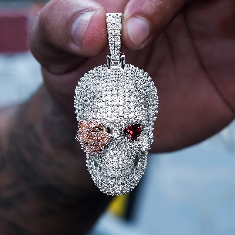 Exclusive Men's Necklaces & Pendants for the Modern Gentleman-Large Iced Rose Skull Pendant Exclusive Men's Necklaces & Pendants for the Modern Gentleman-Large Iced Rose Skull Pendant