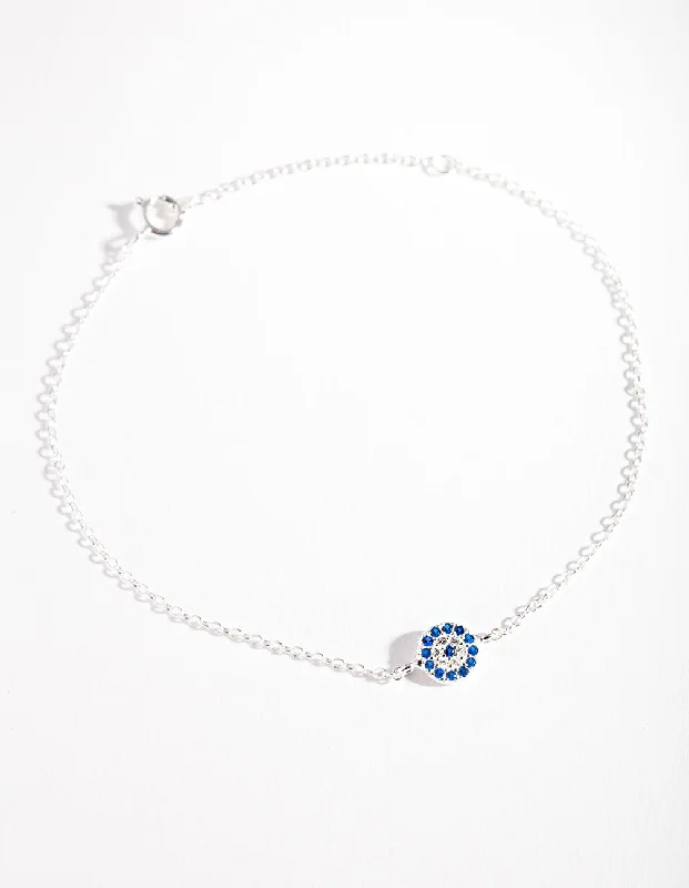 Modern Bangles for Women with Silver and Gemstones-Sterling Silver Evil Eye Disc Bracelet