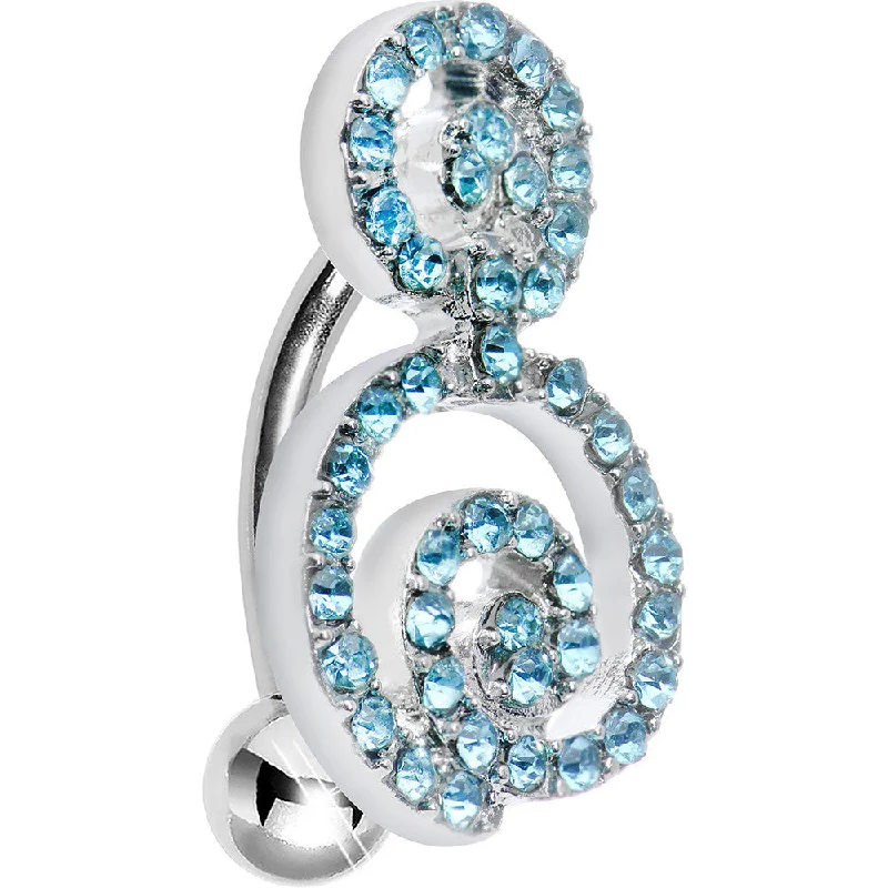 Comfortable Belly Rings for Fashion-Forward Women -Aqua Gem Sweet Swirls Top Mount Belly Ring Comfortable Belly Rings for Fashion-Forward Women -Aqua Gem Sweet Swirls Top Mount Belly Ring