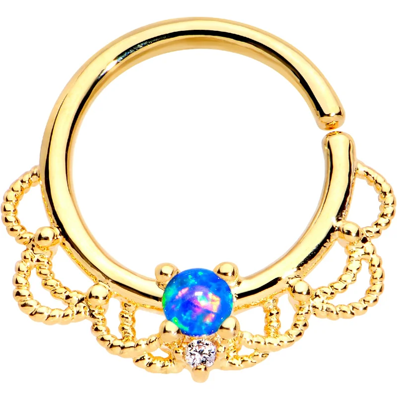 Fashionable Lip Rings for All Styles16 Gauge 5/16 Blue Faux Opal Gold Plated Seamless Circular Ring