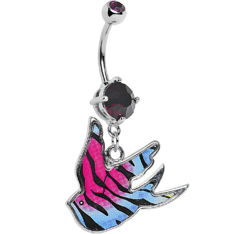Stylish Belly Rings for Active Lifestyles -Pink Blue Animal Stripe Bird Belly Ring