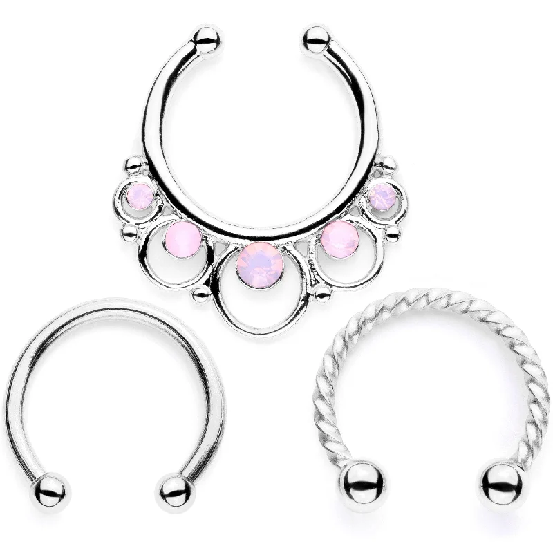Nose Rings for Urban Look -16 Gauge Pink Faux Opal Twisted Horseshoe Clip On Fake Septum Ring Set Nose Rings for Urban Look -16 Gauge Pink Faux Opal Twisted Horseshoe Clip On Fake Septum Ring Set
