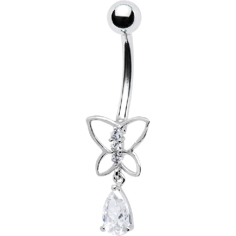 Belly Rings with Unique Stone Patterns -16 Gauge Solid 14kt White Gold Butterfly Teardrop Belly Ring Belly Rings with Unique Stone Patterns -16 Gauge Solid 14kt White Gold Butterfly Teardrop Belly Ring