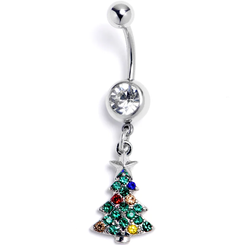 Comfortable Belly Rings for Statement Fashion -Clear Red Green Gem Classy Christmas Tree Dangle Belly Ring Comfortable Belly Rings for Statement Fashion -Clear Red Green Gem Classy Christmas Tree Dangle Belly Ring